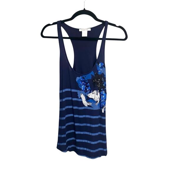 Arden B Striped Racerback Tank Top Sequin Bling Blue Nautical Womens Small - Picture 1 of 4